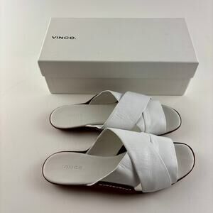 Vince Tamara White Leather Slide Sandals Womens Size 8M Criss Cross
